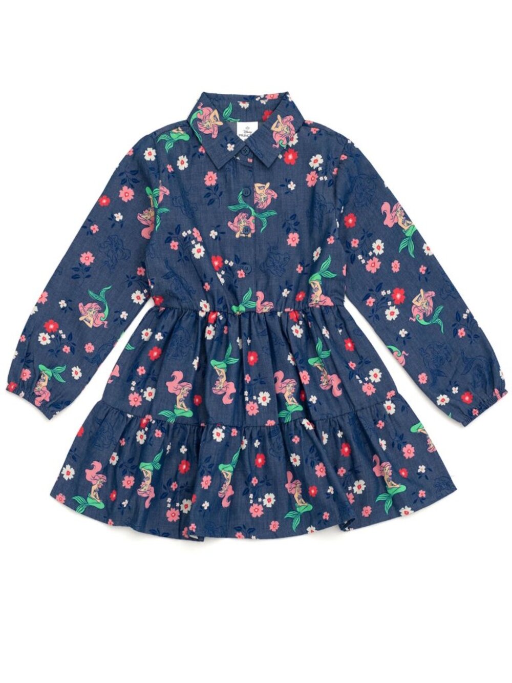 New Disney Little Mermaid Floral Girls Chambray Dress Size 5